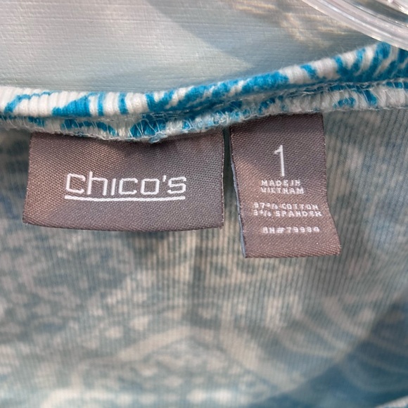 Chico’sTurquoise and White Print Tank Top Size 1 - Picture 4 of 6